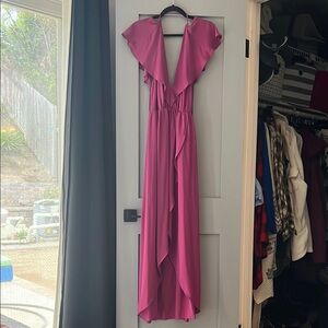 Elegant Fushia Ruffle Maxi Dress